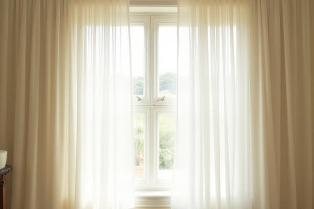Skreddersydde lyse gardiner i et elegant vindu